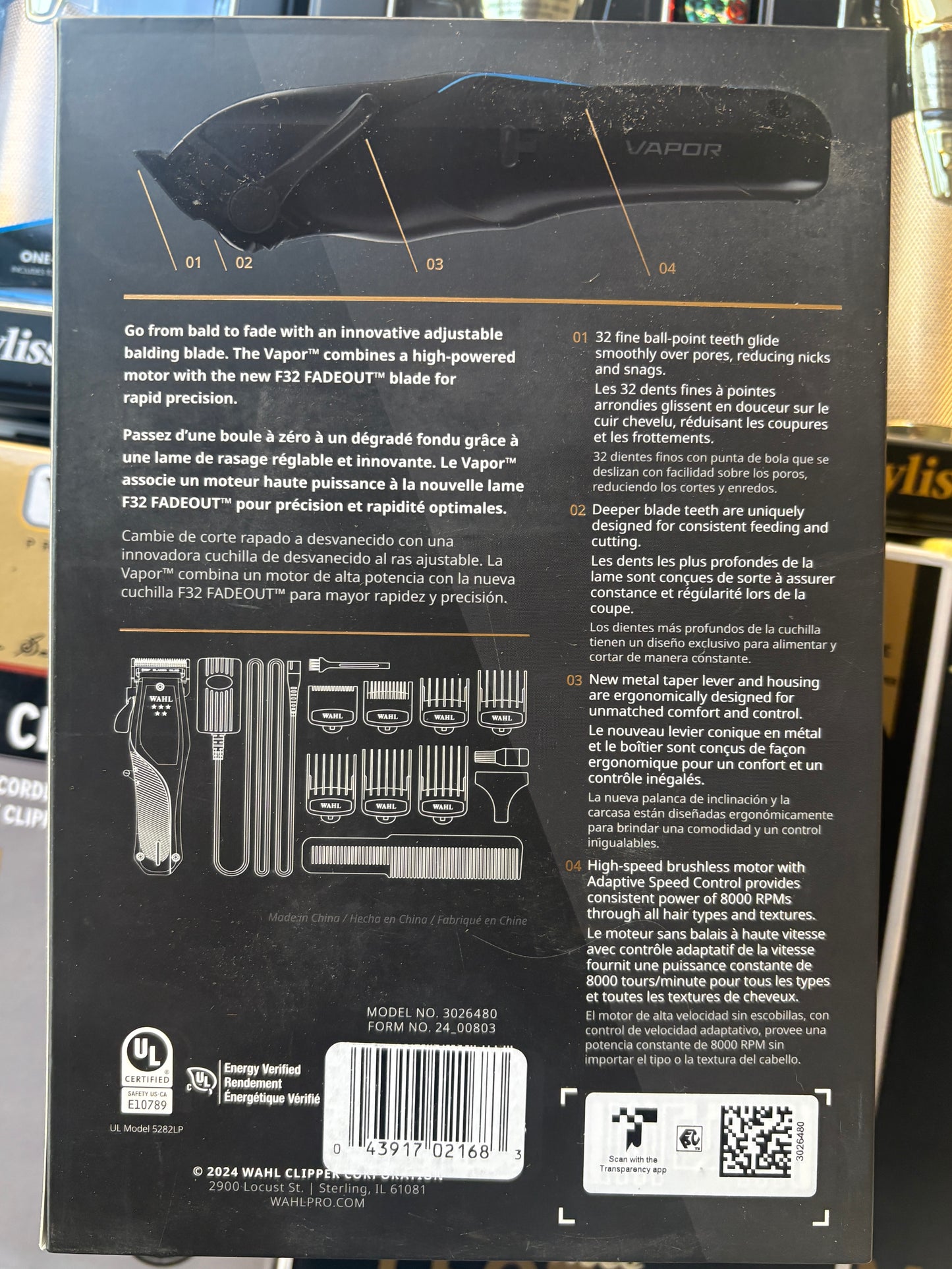 Wahl Professional 5つ星ベイパークリッパーコード付きコードレス操作 F32 0ギャップ調節可能ブレード適応速度 WAHL 5 Star Vapor ウォール